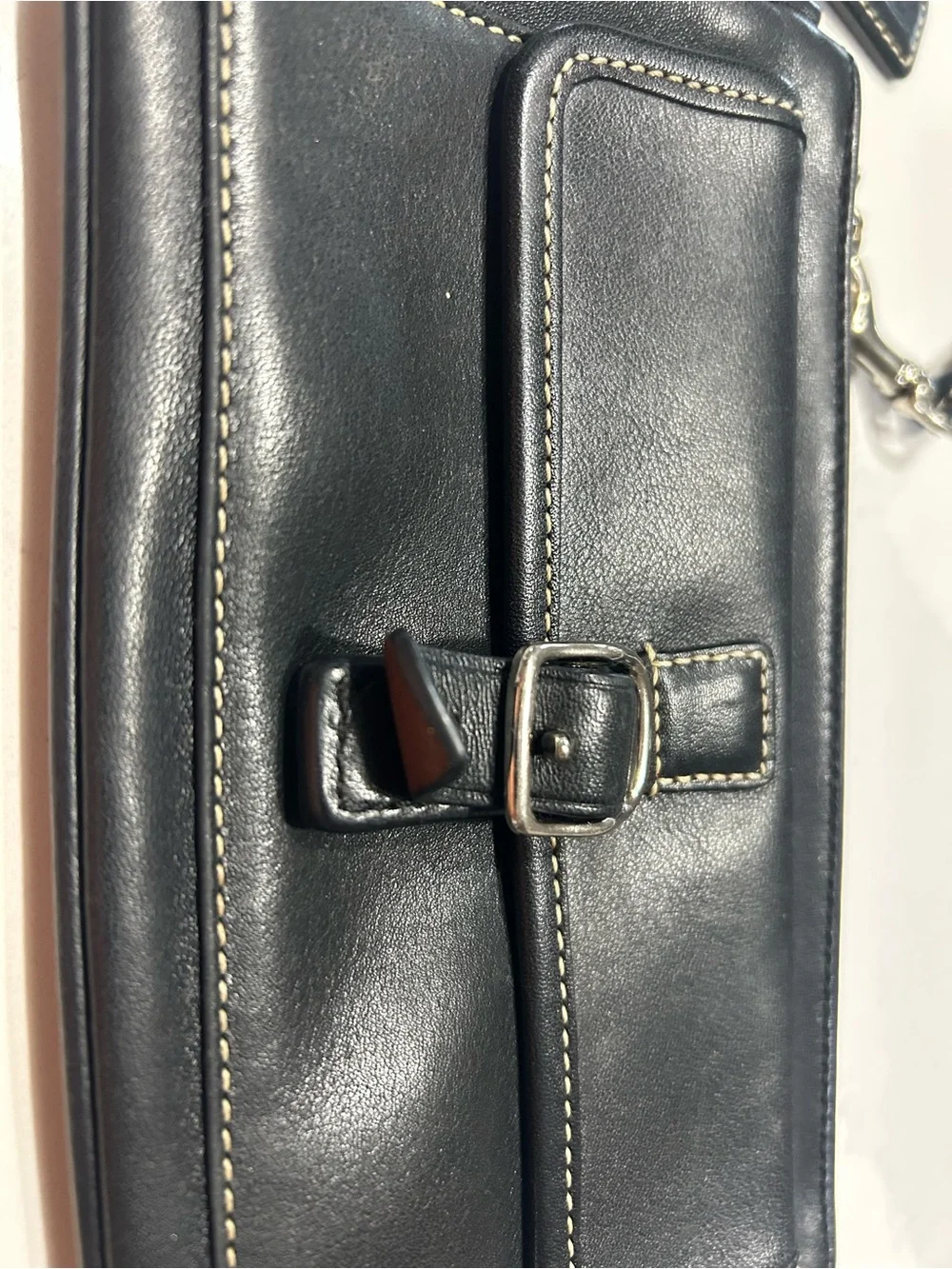 Coach Black Leather Clutch Wristlet with Front Buckle Pocket